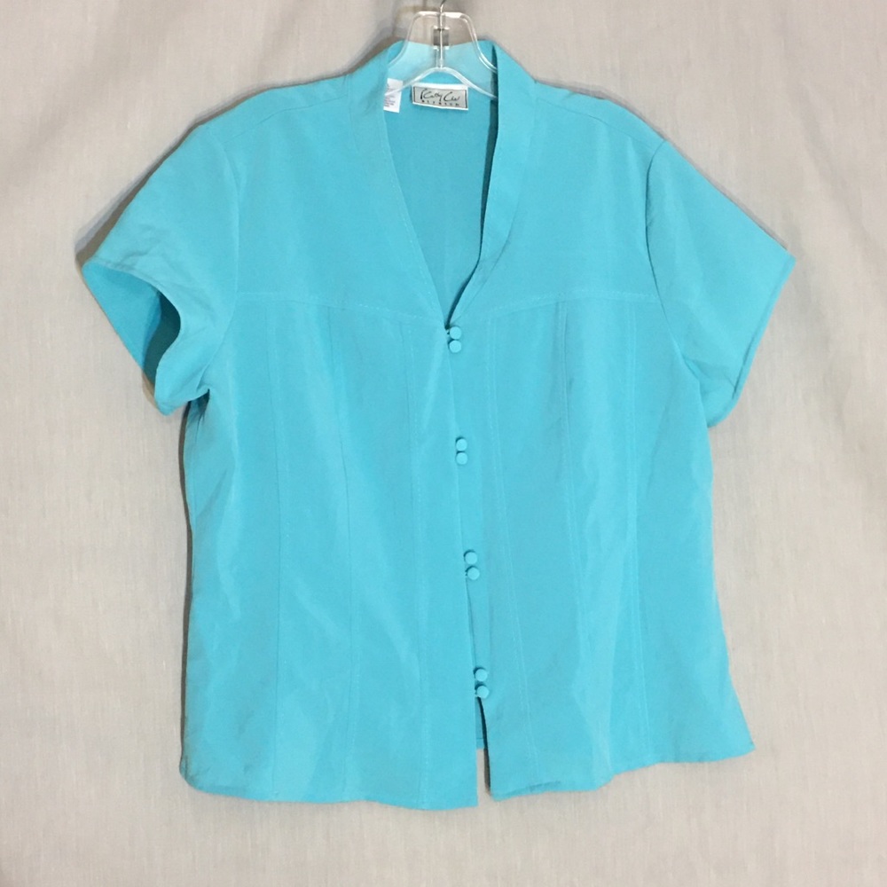 Vintage Kathy Che Light Blue Short Sleeve Top Sz L
